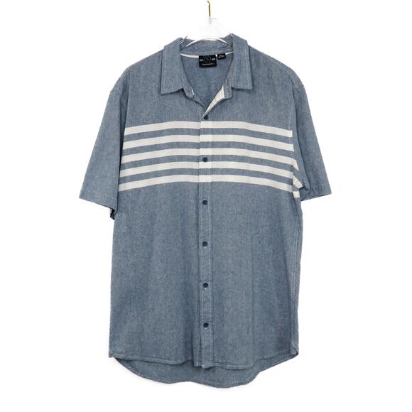 Urban Outfitters Burnside Retro Blue and White Striped Button Down Shirt Large - Picture 1 of 4